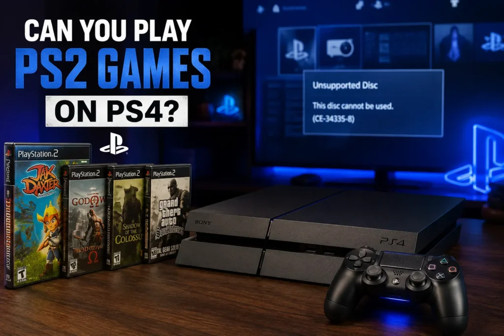 PS4 console with classic PS2 games showing backward compatibility limitations