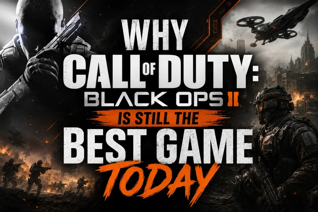 Call of Duty: Black Ops II game cover showing futuristic soldiers in action, representing one of the most popular and iconic first-person shooter games.